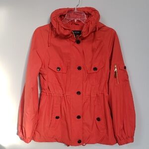Jones New York Hooded Anorak Jacket Womens MP Pak A  Parka Orange Coat Rainwear